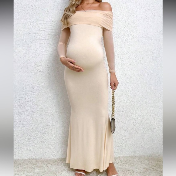 Elegant Cream Off-Shoulder Maternity Dress - Picture 1 of 2